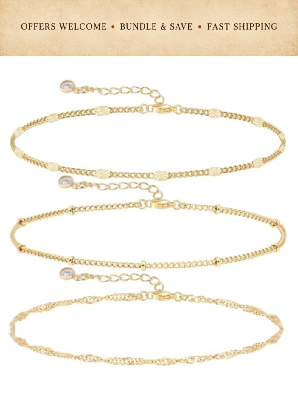 Gold Plated Layered Chain Bracelets Adjustable Minimalist Jewelry Gift